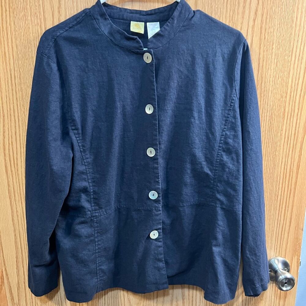 Islander Blue Button Linen Blend Shirt Size XL Long Sleeves